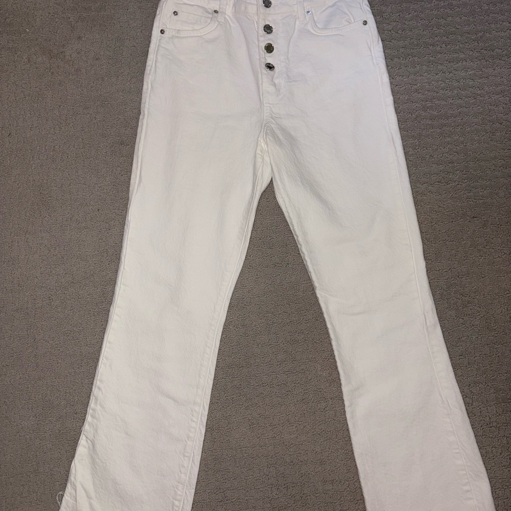 Zara White Ankle Jeans with Button-Fly